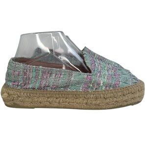 Manebi Tweed Espadrilles Multi Pink Blue Slip On Shoes Summer Resortwear SZ 39/8